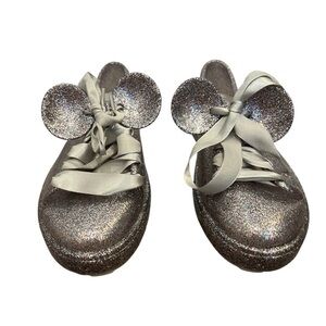 Melissa Be + Disney Silver Sparkly Kids Mickey Ears Sneakers Size 3